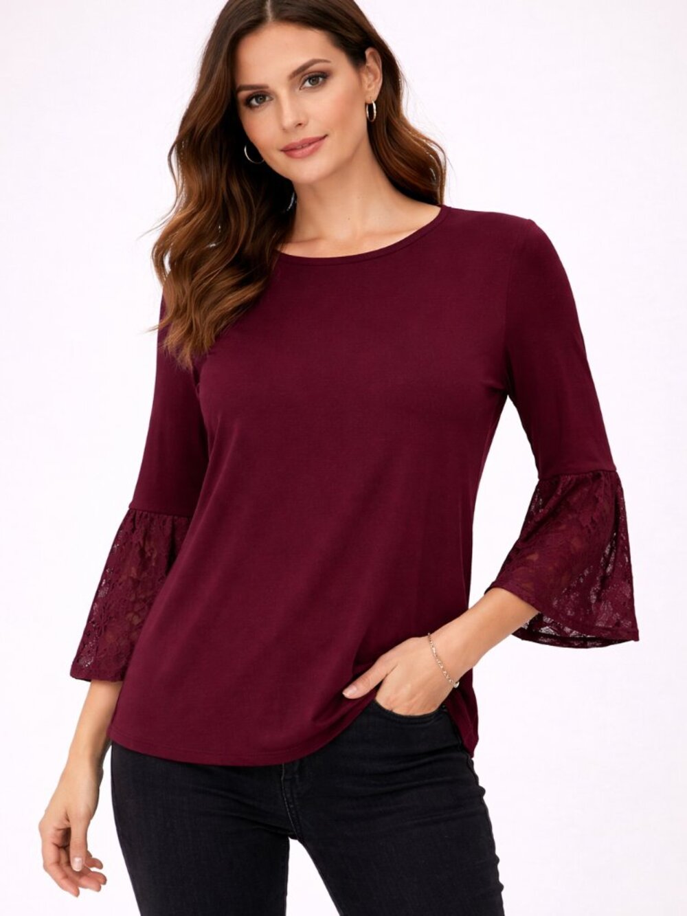 ✨ Banana Republic Burgundy Top with Lace Sleeve Detail – Elegant & Refined